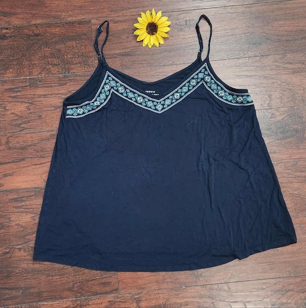 Torrid Navy Embroidered Tank Top - Picture 2 of 6